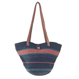 Vintage Ibiza Multicolor Rope Beach Capazo Leather Straps and Wooden Button